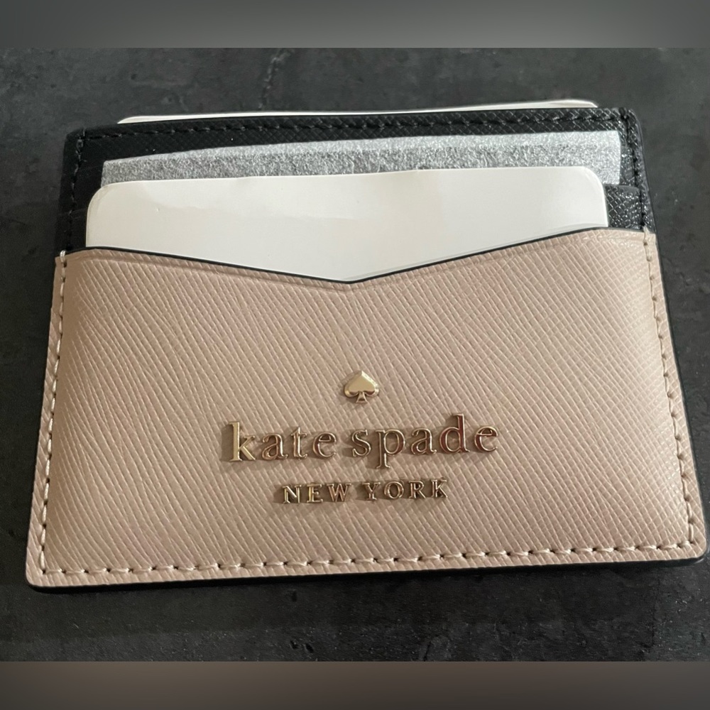 Kate spade slim card holder in warm beige